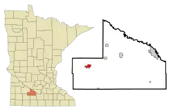 Location of Springfield within Brown County, Minnesota