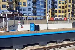 Temporary platform at Bryn Mawr station in July 2023 after trains were relocated to the newer tracks