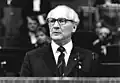 Communist leader Erich Honecker speaks on October 23, 1987, in commemoration of the city's 750th anniversary.