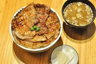 With takuan pickles and miso soup