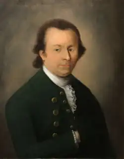 A color painting of a man, dressed in the attire of a late 18th-century British individual, as shown from the chest up