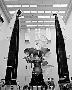 Pioneer 11 during the installation of its protective shroud