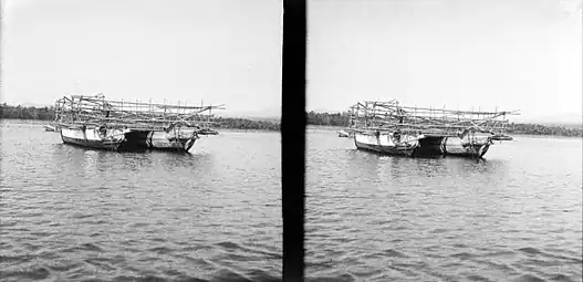 Boat bagan with platform in Singaraja, Bali.