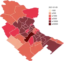 Number of confirmed COVID-19 cases by jurisdiction in Greater Buenos Aires.