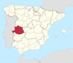 Map of Spain with Province of Cáceres highlighted