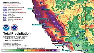Total precipitation for California from December 26, 2022 to January 11, 2023