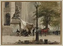 Campement d'artilleurs sur la place de la Bourse, 4 juin 1871