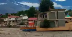 Gilgit River Level near Canopy Nexus Hotel after flooding in 2022