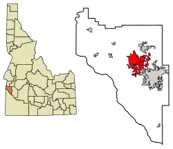 Location of Caldwell in Canyon County, Idaho.