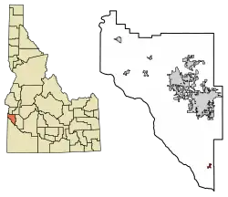 Location of Melba in Canyon County, Idaho.