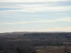 Fort Hays escarpment southeast of Cedar Bluff Reservoir dam.