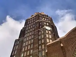One of four corner clocks on the office tower