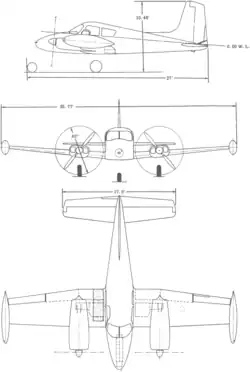 3-view line drawing of the Cessna L-27A
