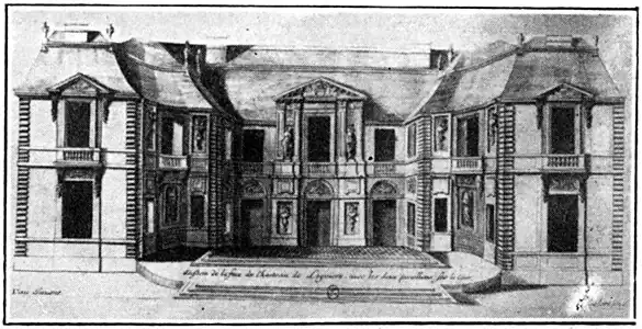 Courtyard elevation showing the curved connecting façades