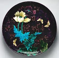 Charger with flowers and butterflies, earthenware, 1870s