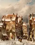 Snowy street in Haarlem of Charles Leickert