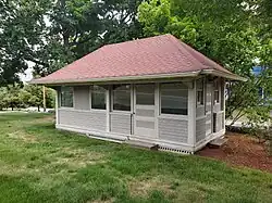 A small wooden building