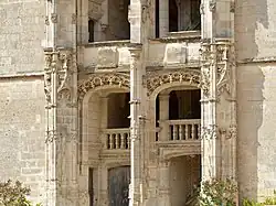 The Longueville staircase, Château de Châteaudun, showing juxtaposition of Flamboyant Gothic and antique decoration