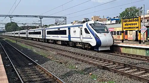 Nellai Vande Bharat Express crossing this station towards Tirunelveli Jn