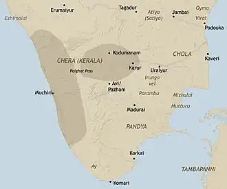 Approximate extent of Chera influence in early historic south India (Gurukkal, 2002)