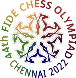 Geometric circular pattern with "44th FIDE Chess Olympiad Chennai 2022" circling it