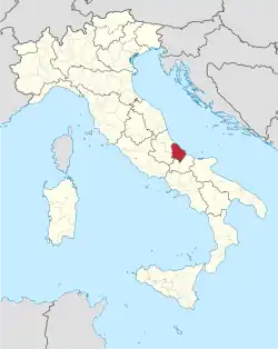 Map highlighting the location of the province of Chieti in Italy