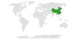 Map indicating locations of China and Jamaica