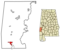 Location of Silas in Choctaw County, Alabama.