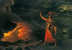 Hervör wakes her father Angantýr's ghost from his barrow to demand the cursed sword Tyrfing as an heirloom.