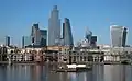 City of London skyline viewed from Bankside, with 22 Bishopsgate prominent, April 2020