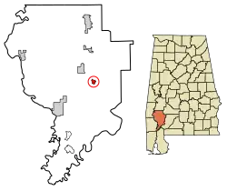 Location of Whatley in Clarke County, Alabama.