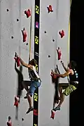 Two competitors in the 2018 Climbing World Championships