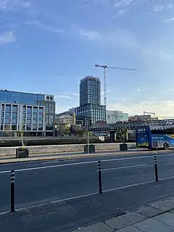 A picture of College Square in Dublin, with the main tower under construction