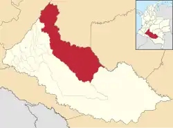 Location of the municipality and town of San Vicente del Caguán in the Caquetá Department of Colombia.