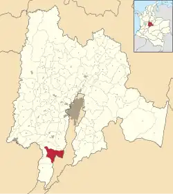 Location of the municipality and town inside Cundinamarca Department of Colombia
