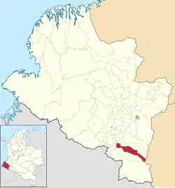 Location of the municipality and town of Córdoba, Nariño in the Nariño Department of Colombia.