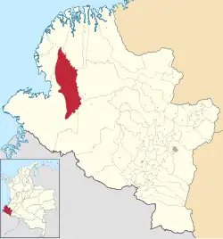 Location of the municipality and town of Roberto Payán in the Nariño Department of Colombia.