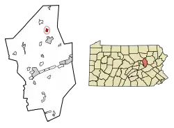 Location of Benton in Columbia County, Pennsylvania (left) and of Columbia County in Pennsylvania (right)