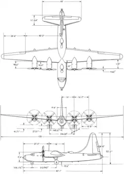 3-view line drawing of the Consolidated B-32 Dominator