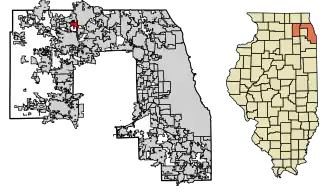 Location of East Dundee in Kane County and Cook County, Illinois.