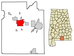 Location of Andalusia in Covington County, Alabama.
