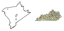 Location of Dycusburg, in Crittenden County, Kentucky