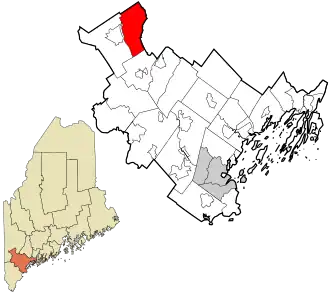 Location in Cumberland County and the state of Maine.