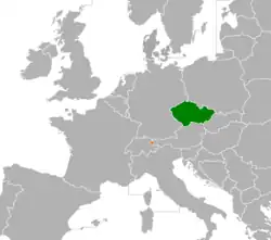 Map indicating locations of Czech Republic and Liechtenstein