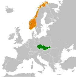 Map indicating locations of Czechoslovakia and Norway