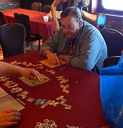 Darwin, playing Patchwork during CrusieCon in March 2015