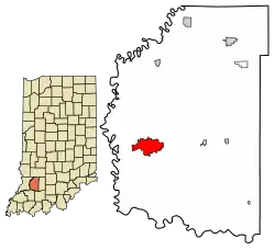 Location of Washington in Daviess County, Indiana.