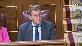 Alberto Núñez Feijoó seated in the Congress of Deputies