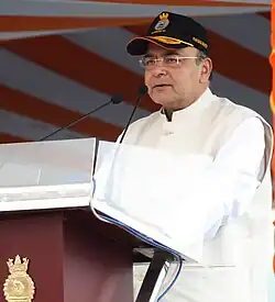Defence_Minister_Arun_Jaitely_speaking_at_the_commissioning_of_INS_Kamorta_(closeup)