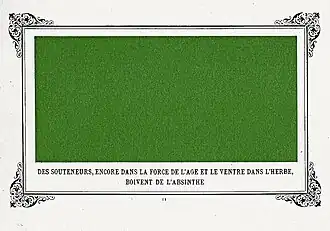 Des souteneurs, encore dans la force de l'âge et le ventre dans l'herbe, boivent de l'absinthe [Pimps, still in the prime of life and stomachs on the grass, drinking absinthe]
